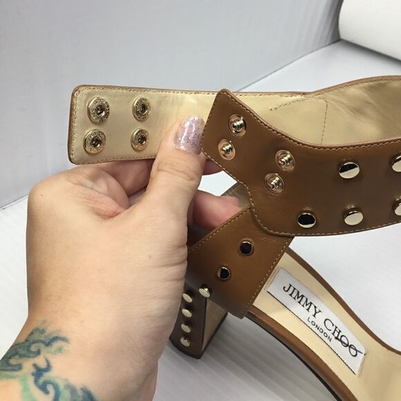 Jimmy Choo Brown Veto Studded Leather Sandals (B1) - Picture 7 of 8